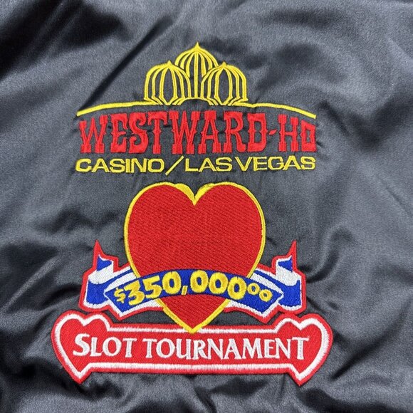 Vintage 80s 90s Westward HO Casino Mens Satin Bomber Jacket Heavily Embroidered - Picture 2 of 8